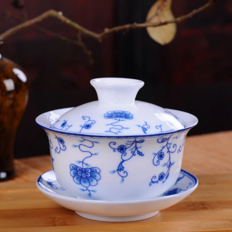 Matcha Bowl Chawan - Белый фарфоровый сине-белый фотографический чайный набор