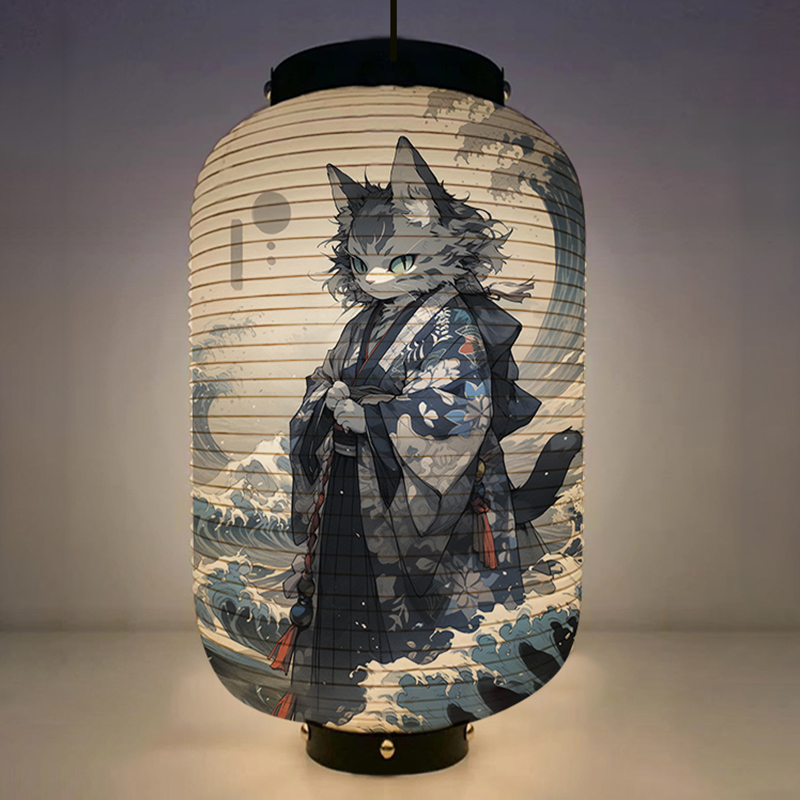 Japanese Lantern Paper - Японское кимоно самурайский кот художественный узор